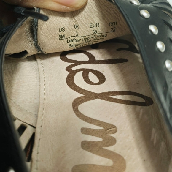 Sam Edelman Jayden Oxford Silver Studded Black Leather Flat Shoe Women’s Sz 5M🌴 - Picture 7 of 7